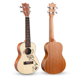 HRICANE Concert Ukulele 23 Inch Flower Spruce Top Sapele Ukulele