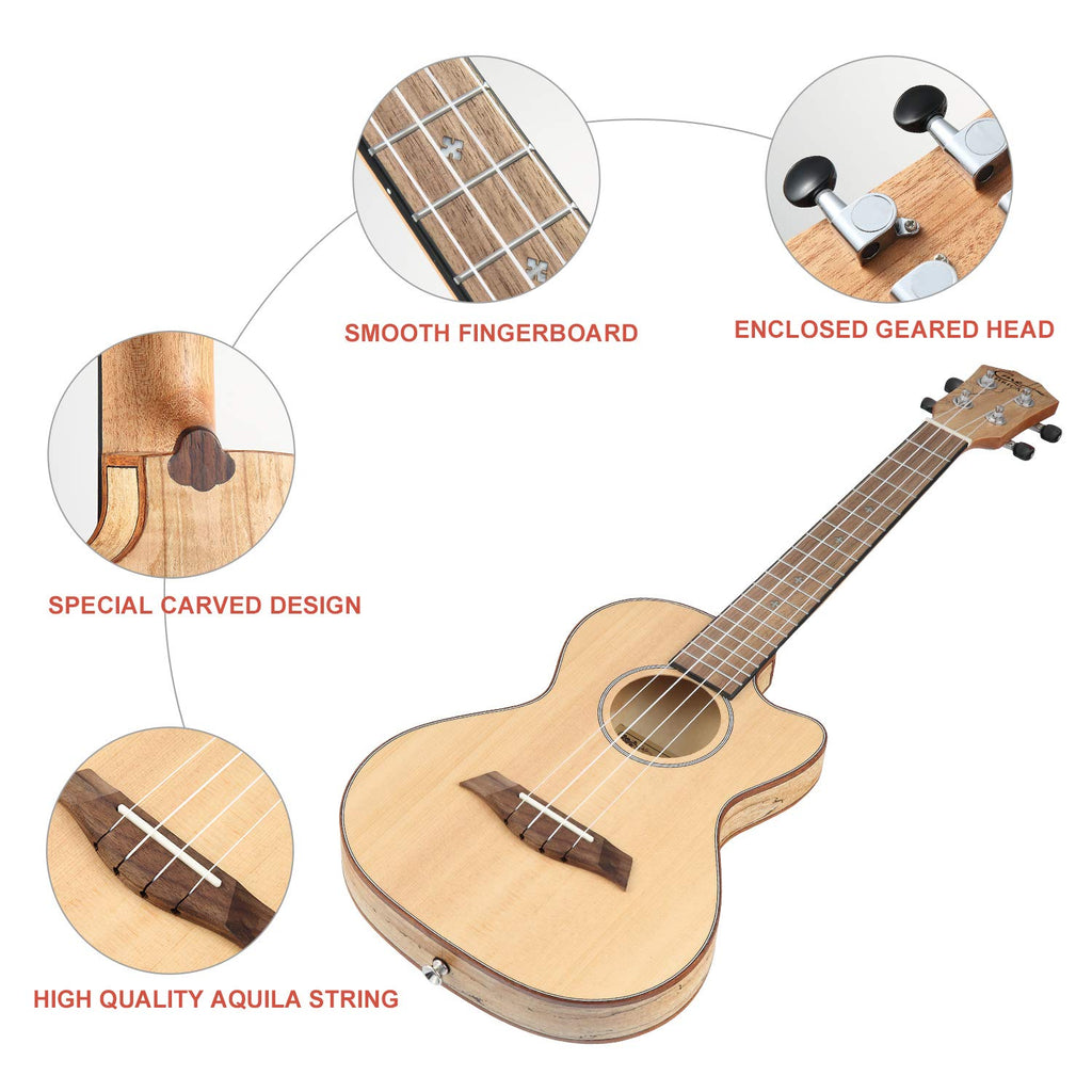 HRICANE solid spalted maple wood tenor size ultra slim ukulele for travel