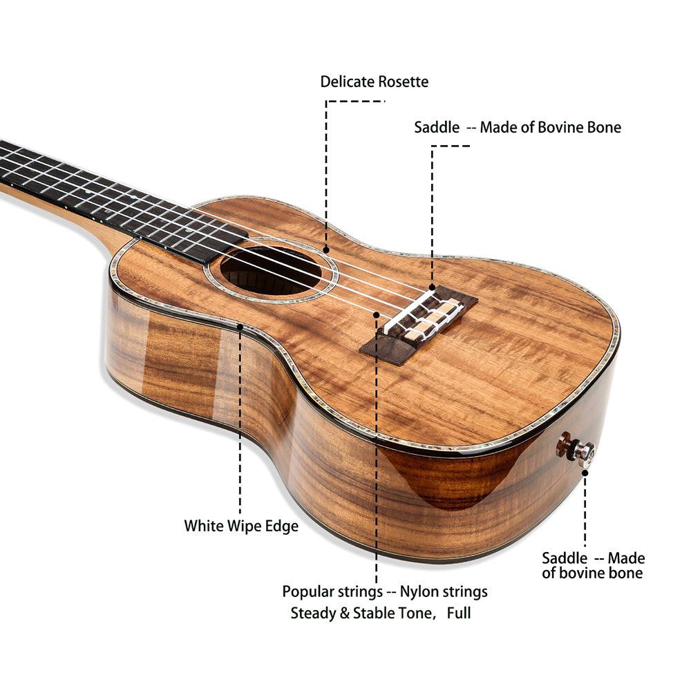 HRICANE Concert Solid Top Acacia Professional Ukulele Glossy Finished