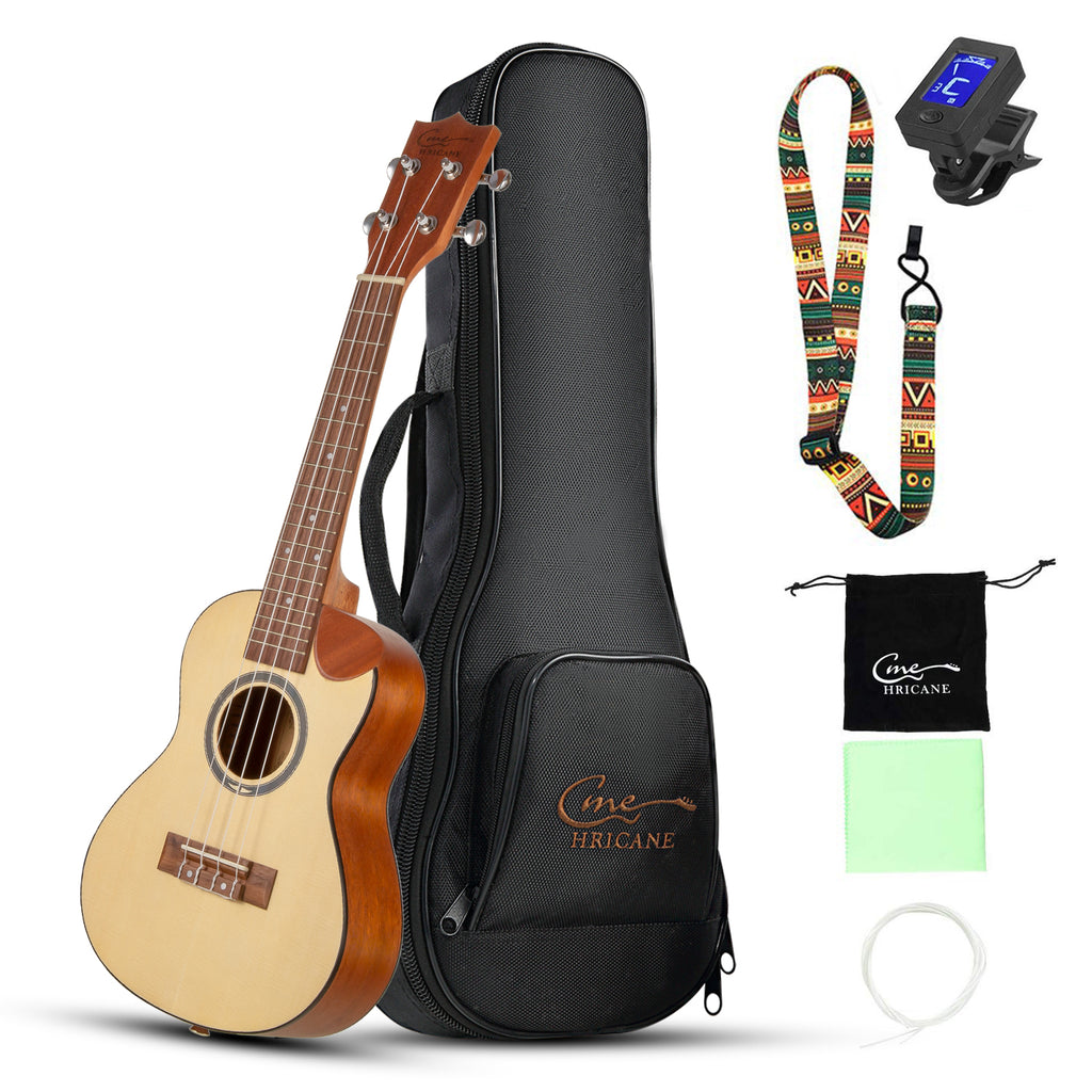 HRICANE Concert Ukulele Spruce Top Sapele back and side Cutaway Hawaii Ukulele